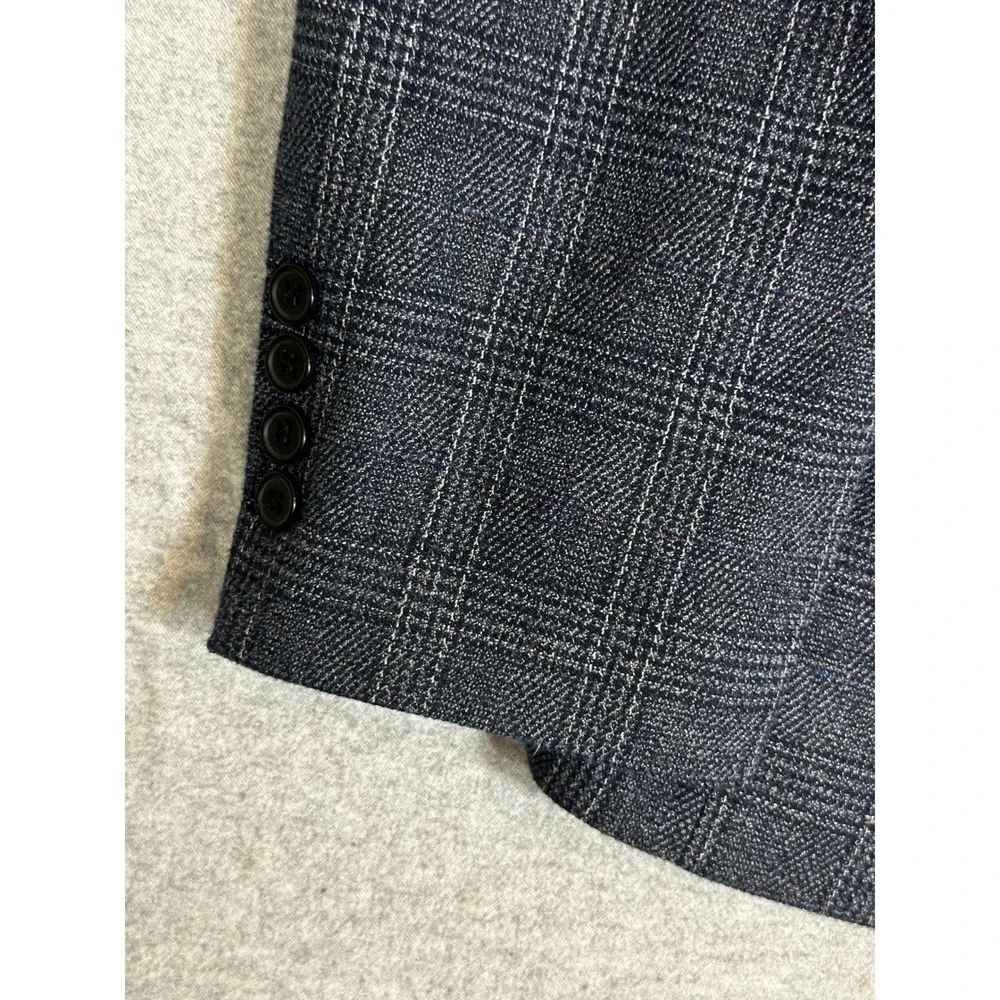 Glen Plaid Soft Blazer Mens 50 Gray Blue One Button Sport Coat Jacket